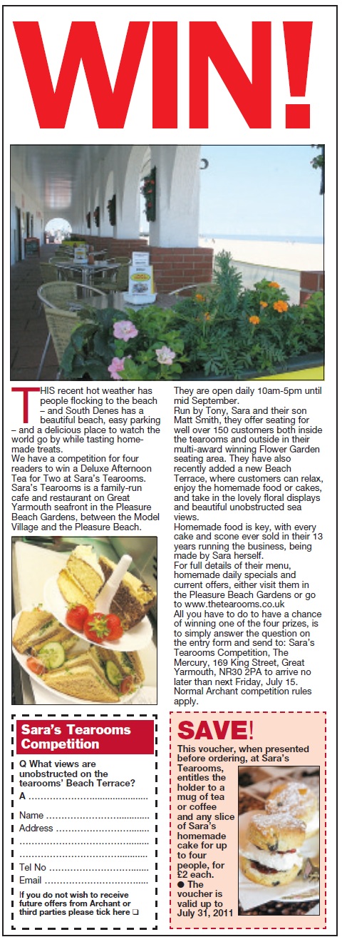 Sara's Tearooms Competition in the Great Yarmouth Mercury 08-07-11