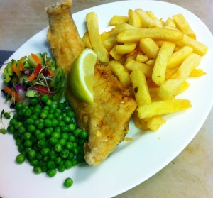 Real Homemade Food at Sara's Tearooms - Fresh Cod cooked in our Homemade Beer Batter & served with Chips.